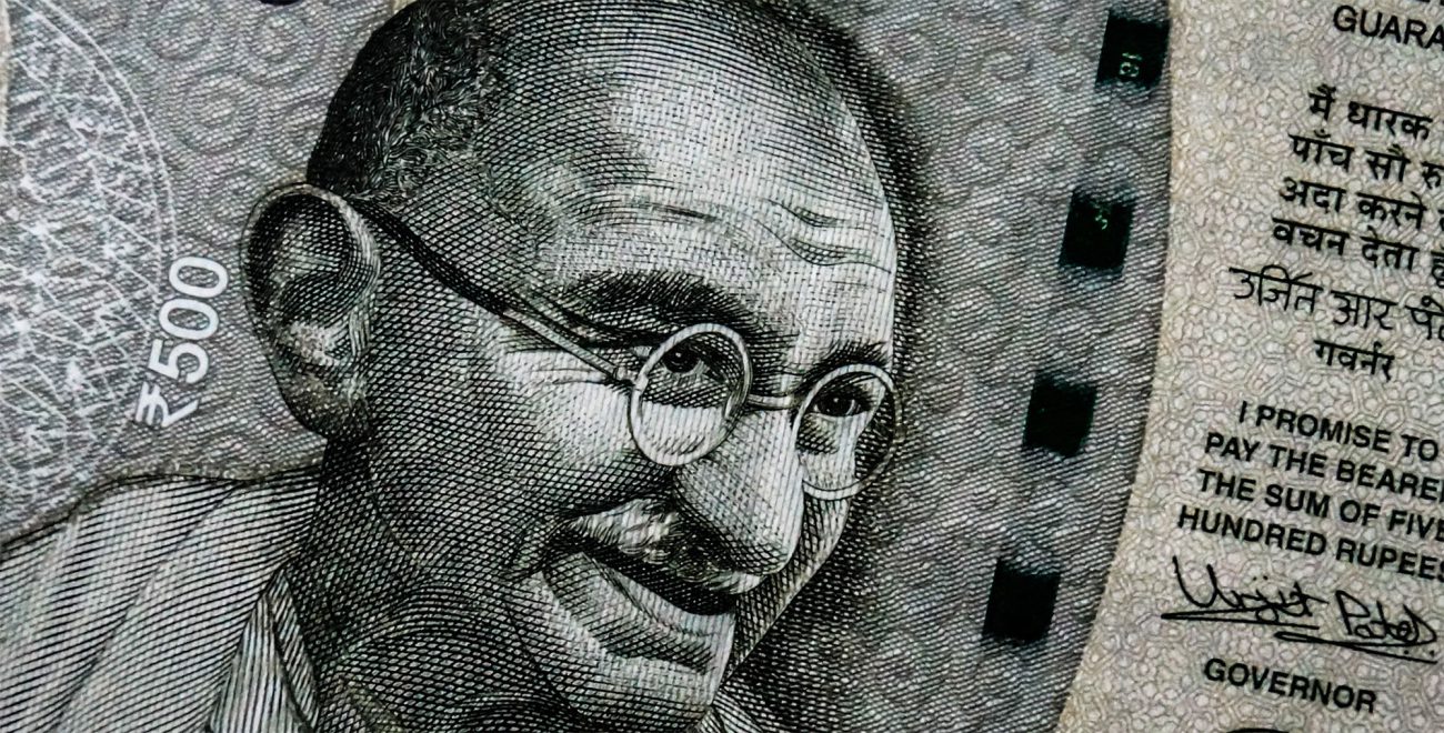 Mahatma Gandhi auf einer 500 Rupien Banknote